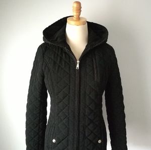 Laundry quilted black jacket hooded pockets